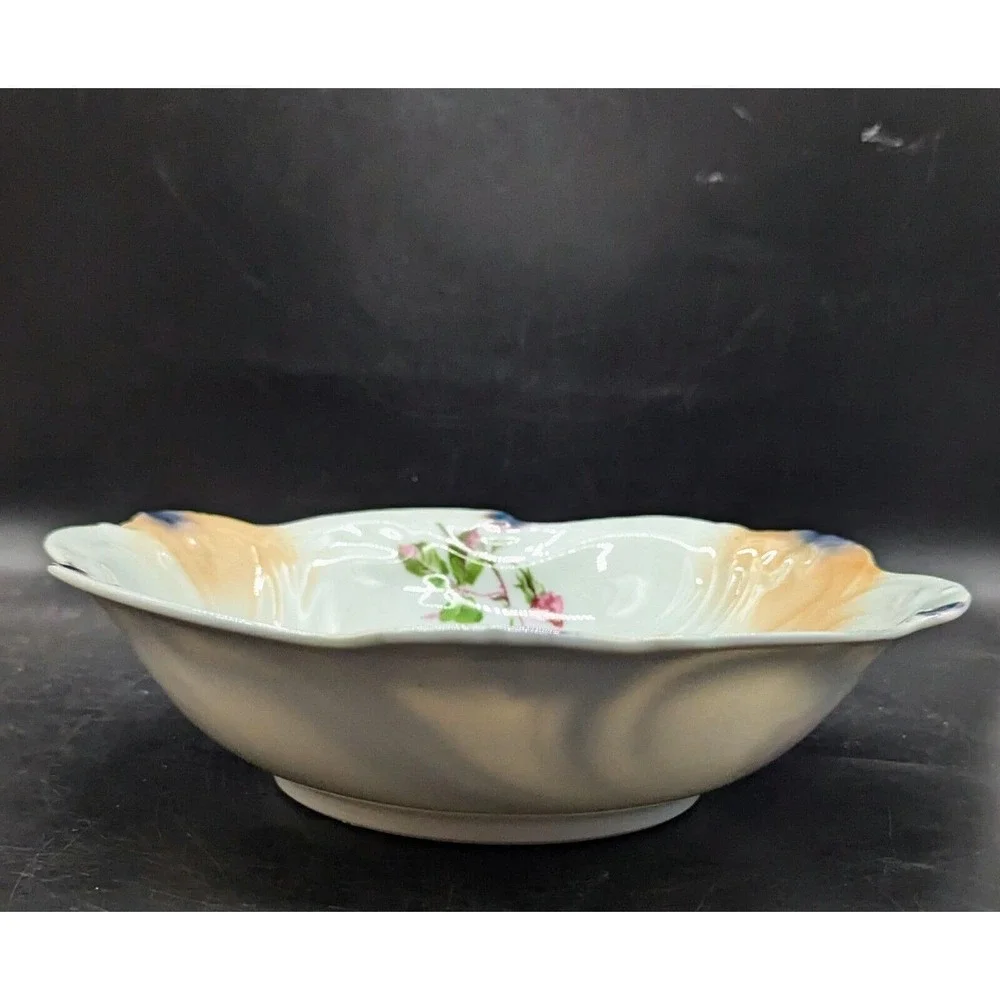 Antique Porcelain Lusterware Floral Console Fruit Decorative Bowl 11